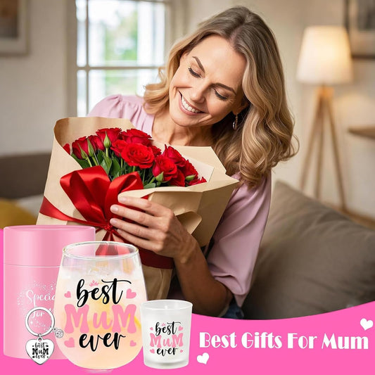 3-Piece Mum Gift Set – Wine Glass, Candle & Keychain